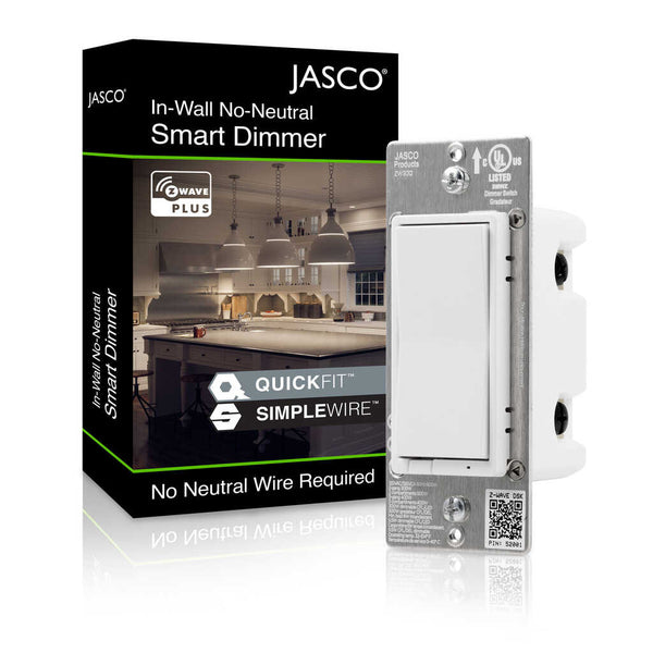 Jasco Z-Wave Plus In-Wall Smart Dimmer, No Neutral, White & Light Almond Paddles, 700S